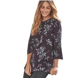 J jill sz XL (?) Plum purple floral EUC  half sleeve relaxed tunic top stretch